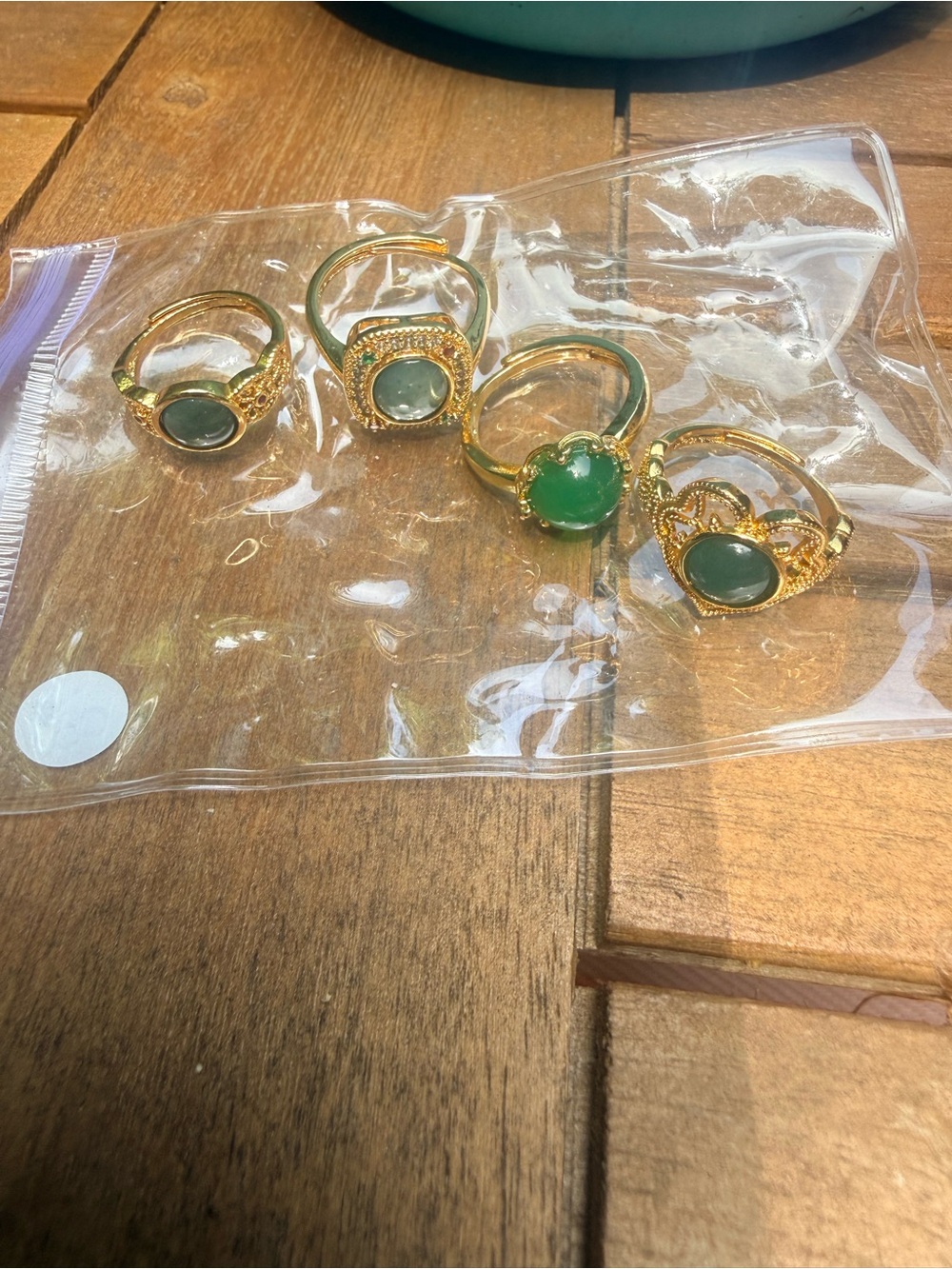Gold Green Jade Gemstone Rings - Elegant Women's Jewelry four rings